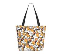 Bella borsa a mano del fumetto sorridente con faccia di gatto per le donne borsa di tela leggera riutilizzabile con cerniera borsa di cotone con tracolla alla rinfusa per sacchetti di alimentari