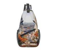 Bella borsa a tracolla casual con piloni in lontananza, resistente, di grande capacità, leggera e traspirante, adatta per vari luoghi all'aperto