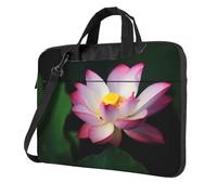 Bella borsa a tracolla per computer portatile con stampa di loto, adatta per viaggi e uso quotidiano, Nero , 14 inch