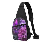Bella borsa a tracolla viola con stampa floreale floreale per uomo e donna, borsa a tracolla per attività all'aperto, escursioni, zaini sportivi