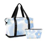 Bella borsa da palestra blu con fiori dipinti a olio durante la notte con tasca bagnata tracolla regolabile grande borsa da palestra per viaggi multifunzionale per uomini donne