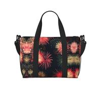Bella borsa da palestra con stampa di fuochi d'artificio per donne, borsa per la notte, borsa per oggetti personali, borsa a tracolla per donne e uomini, nero, Taglia unica
