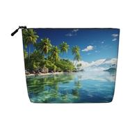 Bella borsa da toilette da donna, con motivo pavone, borsa da viaggio portatile, organizer quotidiano con cerniera, Bella isola nel mare, Taglia unica