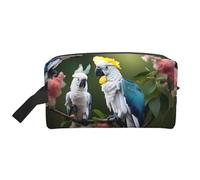 Bella borsa da toilette da uomo con stampa di cacatua e fiori, borsa da toilette da viaggio, capiente borsa cosmetica da donna, bianco, Taglia unica
