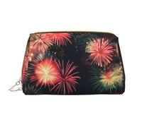 Bella borsa da trucco in pelle con cerniera a mano con fuochi d'artificio astuccio portapenne astuccio astuccio per rossetto borsa da toilette, bianco, Taglia unica