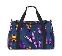 Bella borsa da viaggio a mano con farfalla viola, grande borsa per la spesa riutilizzabile, perfetta per attività all'aperto, sport, campeggio e generi alimentari, nero, Taglia unica