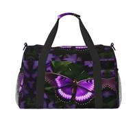 Bella borsa da viaggio a mano con farfalla viola, grande borsa per la spesa riutilizzabile, perfetta per attività all'aperto, sport, campeggio e generi alimentari, nero, Taglia unica