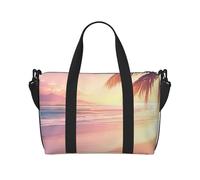 Bella borsa da viaggio a tracolla con stampa da spiaggia con cerniera borsa casual per gite nel fine settimana e shopping in palestra, Nero , Taglia unica, Borsa da viaggio