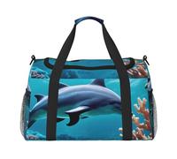 Bella borsa da viaggio funzionale con stampa di delfini sottomarini e corallo, borsa da viaggio spaziosa borsa da viaggio pieghevole per weekender