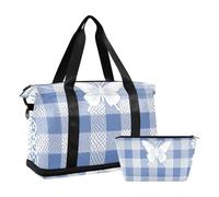 Bella borsa da viaggio in pizzo blu con farfalla scozzese da portare con sé durante la notte con tasca bagnata tracolla regolabile palestra sport borsone per palestra impermeabile per uomini donne
