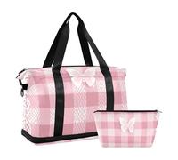Bella borsa da viaggio in pizzo rosa con farfalla scozzese borsa da viaggio con tasca bagnata tracolla regolabile borsone da palestra per allenamento pieghevole per uomo donna