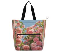 Bella borsa decorativa per bambini, ragazzi e ragazze, rosa estiva, borsa della spesa leggera e riutilizzabile con cerniera per scuola, lavoro, viaggi, mochilas arcobaleno
