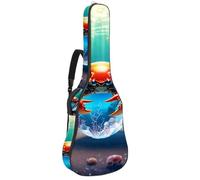 Bella borsa per chitarra acustica con scomparti portaoggetti e strato protettivo, sfera di cristallo granchio, Multicolore#07, 42.9x16.9x4.7 in, Borsa per chitarra