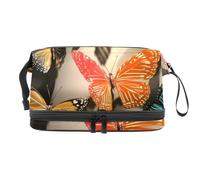 Bella borsa per cosmetici a doppio strato con farfalle e ombre per donne e ragazze, borsa da viaggio per trucchi pratica borsa organizer con scomparto per pennelli, Multi, 27x15x14 cm/10.6x5.9x5.5 in,