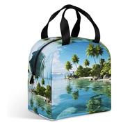 Bella borsa per il pranzo con isola nel mare per adulti, borsa termica a tenuta stagna con cerniera e tasche multiple, grande capacità per ufficio, lavoro, picnic