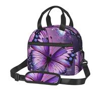 Bella borsa per il pranzo viola con farfalla per donne e uomini riutilizzabile borsa per il pranzo isolata scatola per il pranzo a tenuta stagna borsa per il pranzo grande capacità contenitori per