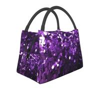 Bella borsa per il pranzo viola glitterata per donne e uomini, isolata, riutilizzabile, a prova di perdite, con tasche laterali, contenitori per alimenti più freddi, grande borsa per pasti per lavoro