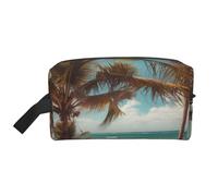 Bella borsa per il trucco con stampa a farfalla per le donne da viaggio organizer per articoli da toeletta grande capacità borsa cosmetica con manico, Spiaggia Palme, Taglia unica, Astuccio per