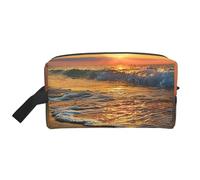 Bella borsa per il trucco con stampa a farfalla per le donne da viaggio organizer per articoli da toeletta grande capacità borsa cosmetica con manico, Spiaggia Onda Tramonto, Taglia unica, Astuccio