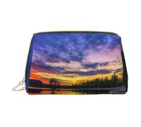 Bella borsa per il trucco con stampa del lago del crepuscolo borsa portatile in pelle impermeabile pochette per pennelli da trucco (17 x 10,9 cm), bianco, Taglia unica