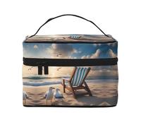 Bella borsa per il trucco da donna con cielo blu e mare di grande capacità, borsa portatile da viaggio per trucchi (22,9 x 16,5 x 15,7 cm) borsa per trucco grande per ragazze