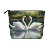 Bella borsa per il trucco impermeabile con stampa di cigni bianchi sul lago per le donne con cerniera da viaggio borsa da toilette