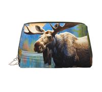 Bella borsa per il trucco in pelle Sunset, borsa da viaggio di grande capacità, articoli da toeletta a doppio scopo e borsa per il trucco, Cervo del Nord Animale, Taglia unica, Zaino per la scuola