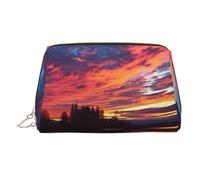 Bella borsa per il trucco in pelle Sunset, borsa da viaggio di grande capacità, articoli da toeletta a doppio scopo e borsa per il trucco, Bellissimo tramonto., Taglia unica, Zaino per la scuola