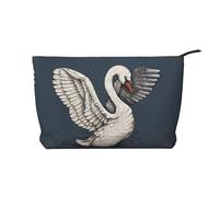 Bella borsa per il trucco in velluto a coste con cigno bianco - Versatile astuccio cosmetico con cerniera per uso quotidiano e organizer da viaggio, Nero , Taglia unica
