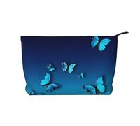 Bella borsa per il trucco in velluto a coste con farfalla blu - Versatile astuccio cosmetico con cerniera per uso quotidiano e organizer da viaggio, Nero , Taglia unica