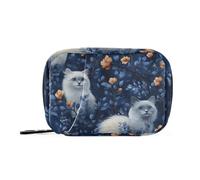 Bella borsa per medicinali a forma di gatto balinese blu navy da viaggio con scomparti staccabili, portapillole riutilizzabili 2 volte al giorno per borsa