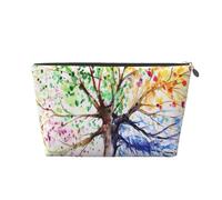 Bella borsa per trucco da viaggio in pelle stampata con albero quattro stagioni con cerniera dorata per le donne in movimento, Argento, One Size, Beauty case