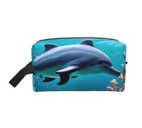 Bella borsa portaoggetti in corallo con delfini subacquei, borsa portatile da viaggio di grande capacità, borsa da viaggio per il trucco quotidiano, bella corallo, delfini del mondo sottomarino,