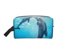 Bella borsa portaoggetti viola con stampa glitterata - kit per articoli da toeletta da barba, borse da viaggio, organizer da imballaggio, custodia portatile, Kiss Dolphin Tale Pattern, taglia unica