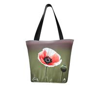 Bella borsa tote da donna con stampa a inchiostro con papavero e fiori, riutilizzabile, grande borsa a tracolla da donna, grande capacità, borsa per la spesa, borsa alla moda per ufficio, shopping