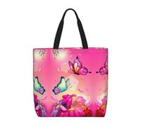 Bella borsa tote in tela con stampa a due farfalle per le donne borsa della spesa riutilizzabile grande borsa da palestra in tela borsa portatile per la spesa con tasca interna