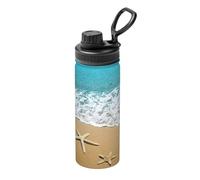 Bella bottiglia termica in acciaio inox con stampa di stelle marine sulla spiaggia con manico, bottiglia sportiva, adatta per ciclismo, fitness