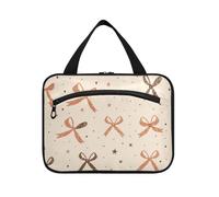 Bella Brown Bow Hanging Travel Makeup Bag Grande con gancio, Designer Moda Toiletry kit per le donne Must Haves Viaggiare bolso de maquillaje para Mujer, Grazioso fiocco marrone, M, casual