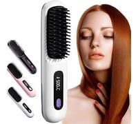 Bella Brush Pro - Bellabrush Pro Hair Straightener Brush,Bella Pro Hair Straightener Brush,Portable Cordless Hair Straightener Brush, Heated Hair Brush, Ionic Straightener for All Hair Types (White)