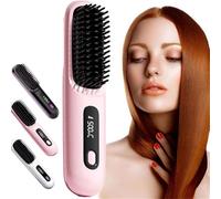 Bella Brush Pro - Bellabrush Pro Hair Straightener Brush,Bella Pro Hair Straightener Brush,Portable Cordless Hair Straightener Brush, Heated Hair Brush, Ionic Straightener for All Hair Types (Pink)