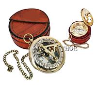 Bella bussola in ottone con meridiana con cassa e catena in pelle marrone | bussola aperta a pressione | campeggio | escursionismo steampunk | accessorio finitura in ottone | orologio solare