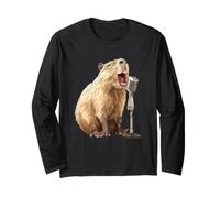 Bella Capibara con Microfono per Gli Amanti del Karaoke e del Canto Maglia a Manica