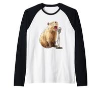 Bella Capibara con Microfono per Gli Amanti del Karaoke e del Canto Maglia con Maniche Raglan