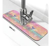 Bella coda di sirena stampa pietra rubinetto tappetino per lavello della cucina, tappetino assorbente in diatomite, paraspruzzi per bagno cucina (38,1 x 14 cm)