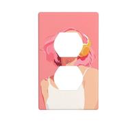 Bella copertura per interruttore della luce decorativa con capelli rosa da donna che indossa cuffie 1 banda piastra da parete per cucina stanza bagno dimensioni 7 x 11,4 cm