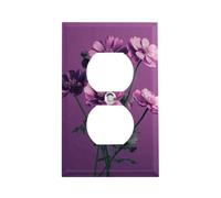 Bella copertura per presa di corrente con fiori viola, piastra da parete standard americana con viti, in acciaio inossidabile resistente al calore e agli urti, copertura per presa duplex a 1 banda per