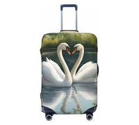 Bella copertura per valigia con stampa di cigni bianchi sul lago, adatta per bagagli di dimensioni da 46 a 82 cm, Nero , M