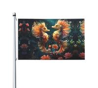 Bella coppia di cavallucci marini stampa bandiera su entrambi i lati 3 x 5FT leggera e resistente al colore con asole Ideale per feste all'aperto e giardini.