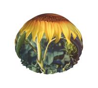 Bella cuffia da doccia con girasole per donne e uomini, grande, riutilizzabile, a doppio strato, impermeabile, con fascia elastica, per tutte le acconciature, adatta ai viaggi