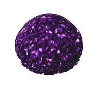 Bella cuffia da doccia viola con stampa glitterata da donna, leggera, riutilizzabile, morbida, a doppio strato impermeabile, a prova di perdite.